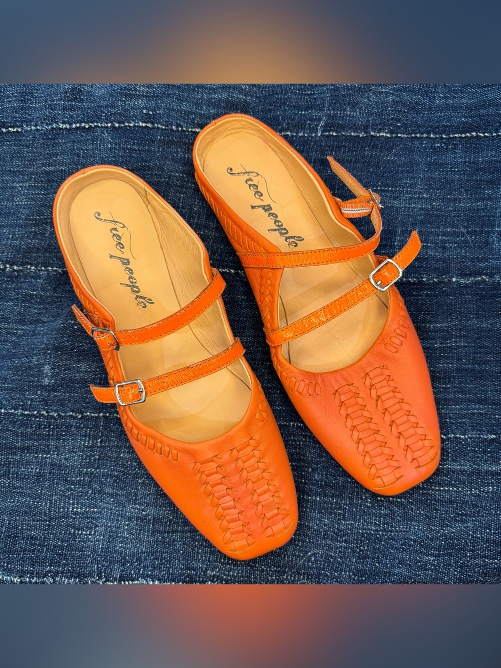 NEW Free People Diana Orange Double Strap Flats - 38